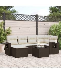 vidaXL 7-cz. zestaw wypoczynkowy do ogrodu, z poduszkami, brązowy Dārza mēbeļu komplekti