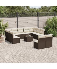 vidaXL 12-cz. zestaw mebli do ogrodu, z poduszkami brązowe polirattan Dārza mēbeļu komplekti