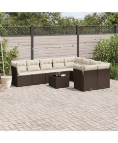 vidaXL 10-cz. zestaw mebli ogrodowych z poduszkami, brązowy polirattan Dārza mēbeļu komplekti