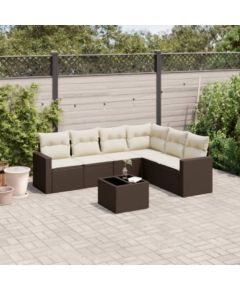 vidaXL 7-cz. zestaw wypoczynkowy do ogrodu, z poduszkami, brązowy Dārza mēbeļu komplekti