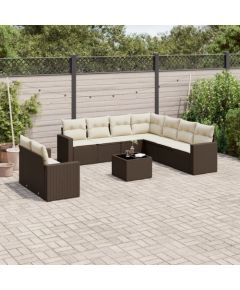 vidaXL 10-cz. zestaw mebli ogrodowych z poduszkami, brązowy polirattan Dārza mēbeļu komplekti