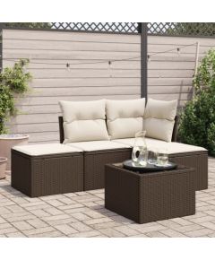 vidaXL 5-cz. zestaw mebli ogrodowych z poduszkami, brązowy, polirattan Dārza mēbeļu komplekti