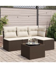vidaXL 5-cz. zestaw mebli ogrodowych z poduszkami, brązowy, polirattan Dārza mēbeļu komplekti