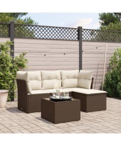 vidaXL 5-cz. zestaw mebli ogrodowych z poduszkami, brązowy, polirattan Dārza mēbeļu komplekti