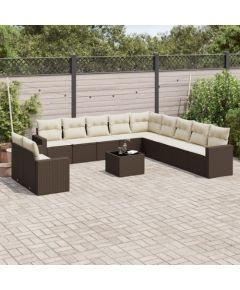 vidaXL 12-cz. zestaw mebli do ogrodu, z poduszkami brązowe polirattan Dārza mēbeļu komplekti