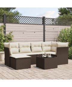 vidaXL 7-cz. zestaw wypoczynkowy do ogrodu, z poduszkami, brązowy Dārza mēbeļu komplekti