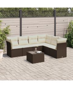 vidaXL 7-cz. zestaw wypoczynkowy do ogrodu, z poduszkami, brązowy Dārza mēbeļu komplekti