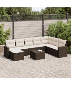 vidaXL 9-cz. zestaw mebli ogrodowych z poduszkami, brązowy, polirattan Dārza mēbeļu komplekti