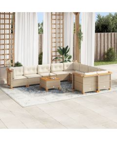 vidaXL 10-cz. zestaw mebli ogrodowych z poduszkami, beżowy, polirattan Dārza mēbeļu komplekti