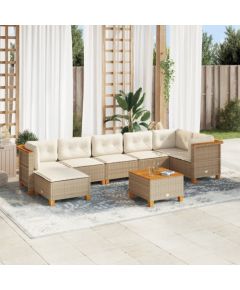 vidaXL 8-cz. zestaw mebli ogrodowych z poduszkami, beżowy, polirattan Dārza mēbeļu komplekti