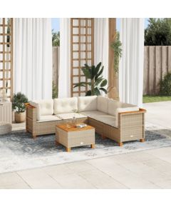 vidaXL 6-cz. zestaw mebli ogrodowych z poduszkami, beżowy, polirattan Dārza mēbeļu komplekti