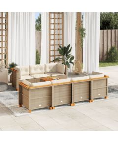 vidaXL 8-cz. zestaw mebli ogrodowych z poduszkami, beżowy, polirattan Dārza mēbeļu komplekti