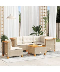 vidaXL 6-cz. zestaw mebli ogrodowych z poduszkami, beżowy, polirattan Dārza mēbeļu komplekti