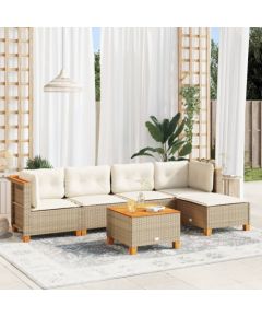 vidaXL 6-cz. zestaw mebli ogrodowych z poduszkami, beżowy, polirattan Dārza mēbeļu komplekti