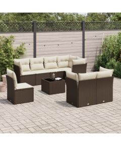 vidaXL 9-cz. zestaw mebli ogrodowych z poduszkami, brązowy, polirattan Dārza mēbeļu komplekti