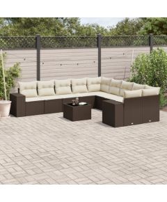 vidaXL 11-cz. zestaw mebli ogrodowych z poduszkami, brązowy, rattan PE Dārza mēbeļu komplekti