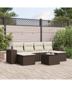 vidaXL 7-cz. zestaw wypoczynkowy do ogrodu, z poduszkami, brązowy Dārza mēbeļu komplekti