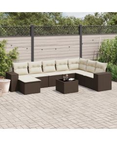 vidaXL 9-cz. zestaw mebli ogrodowych z poduszkami, brązowy, polirattan Dārza mēbeļu komplekti