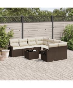 vidaXL 9-cz. zestaw mebli ogrodowych z poduszkami, brązowy, polirattan Dārza mēbeļu komplekti