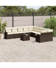 vidaXL 11-cz. zestaw mebli ogrodowych z poduszkami, brązowy, rattan PE Dārza mēbeļu komplekti