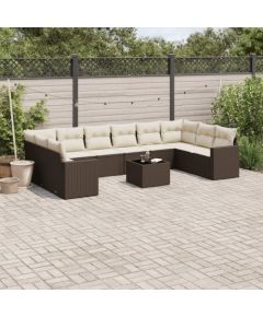 vidaXL 11-cz. zestaw mebli ogrodowych z poduszkami, brązowy, rattan PE Dārza mēbeļu komplekti