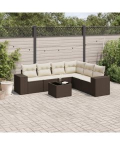 vidaXL 7-cz. zestaw wypoczynkowy do ogrodu, z poduszkami, brązowy Dārza mēbeļu komplekti