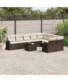 vidaXL 10-cz. zestaw mebli ogrodowych z poduszkami, brązowy polirattan Dārza mēbeļu komplekti