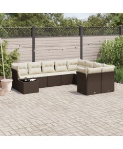 vidaXL 10-cz. zestaw mebli ogrodowych z poduszkami, brązowy polirattan Dārza mēbeļu komplekti