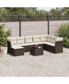 vidaXL 9-cz. zestaw mebli ogrodowych z poduszkami, brązowy, polirattan Dārza mēbeļu komplekti