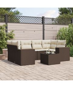 vidaXL 7-cz. zestaw wypoczynkowy do ogrodu, z poduszkami, brązowy Dārza mēbeļu komplekti