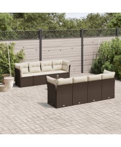 vidaXL 9-cz. zestaw mebli ogrodowych z poduszkami, brązowy, polirattan Dārza mēbeļu komplekti