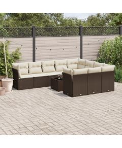 vidaXL 11-cz. zestaw mebli ogrodowych z poduszkami, brązowy, rattan PE Dārza mēbeļu komplekti