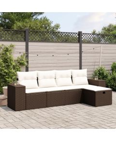 vidaXL 5-cz. zestaw mebli ogrodowych z poduszkami, brązowy, polirattan Dārza mēbeļu komplekti