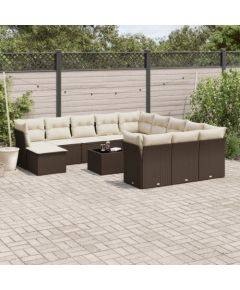 vidaXL 13-cz. zestaw mebli ogrodowych z poduszkami, brązowy polirattan Dārza mēbeļu komplekti