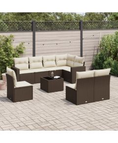 vidaXL 9-cz. zestaw mebli ogrodowych z poduszkami, brązowy, polirattan Dārza mēbeļu komplekti