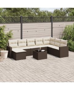 vidaXL 9-cz. zestaw mebli ogrodowych z poduszkami, brązowy, polirattan Dārza mēbeļu komplekti