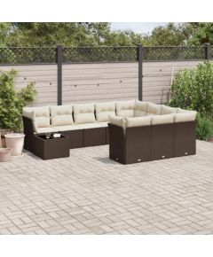 vidaXL 11-cz. zestaw mebli ogrodowych z poduszkami, brązowy, rattan PE Dārza mēbeļu komplekti