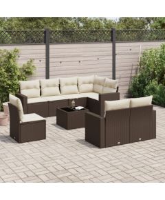 vidaXL 9-cz. zestaw mebli ogrodowych z poduszkami, brązowy, polirattan Dārza mēbeļu komplekti
