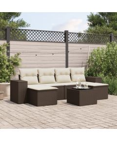 vidaXL 7-cz. zestaw wypoczynkowy do ogrodu, z poduszkami, brązowy Dārza mēbeļu komplekti