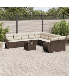 vidaXL 11-cz. zestaw mebli ogrodowych z poduszkami, brązowy, rattan PE Dārza mēbeļu komplekti