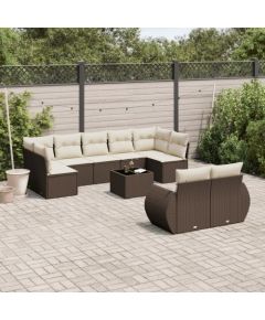 vidaXL 10-cz. zestaw mebli ogrodowych z poduszkami, brązowy polirattan Dārza mēbeļu komplekti