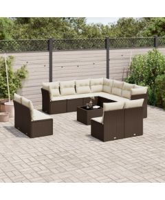 vidaXL 12-cz. zestaw mebli do ogrodu, z poduszkami brązowe polirattan Dārza mēbeļu komplekti