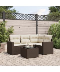 vidaXL 5-cz. zestaw mebli ogrodowych z poduszkami, brązowy, polirattan Dārza mēbeļu komplekti