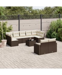 vidaXL 10-cz. zestaw mebli ogrodowych z poduszkami, brązowy polirattan Dārza mēbeļu komplekti