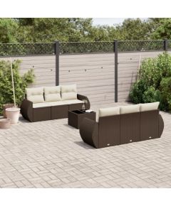 vidaXL 7-cz. zestaw wypoczynkowy do ogrodu, z poduszkami, brązowy Dārza mēbeļu komplekti