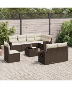 vidaXL 9-cz. zestaw mebli ogrodowych z poduszkami, brązowy, polirattan Dārza mēbeļu komplekti