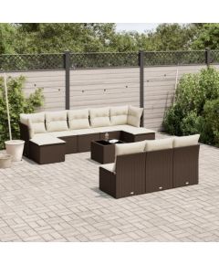 vidaXL 11-cz. zestaw mebli ogrodowych z poduszkami, brązowy, rattan PE Dārza mēbeļu komplekti