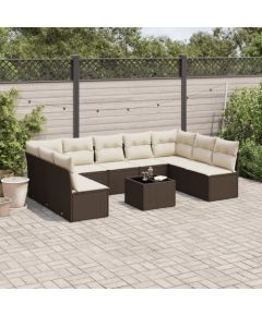 vidaXL 10-cz. zestaw mebli ogrodowych z poduszkami, brązowy polirattan Dārza mēbeļu komplekti