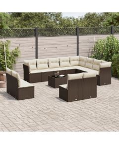 vidaXL 13-cz. zestaw mebli ogrodowych z poduszkami, brązowy polirattan Dārza mēbeļu komplekti