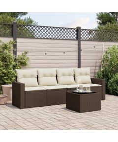 vidaXL 5-cz. zestaw mebli ogrodowych z poduszkami, brązowy, polirattan Dārza mēbeļu komplekti